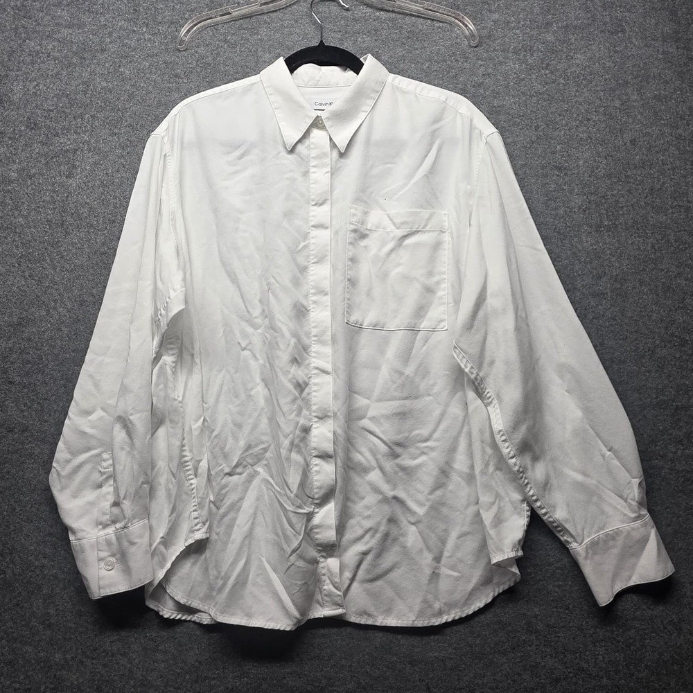 Calvin Klein Men's White Button Front Shirt Long Sleeve Pocket Viscose Blend Siz